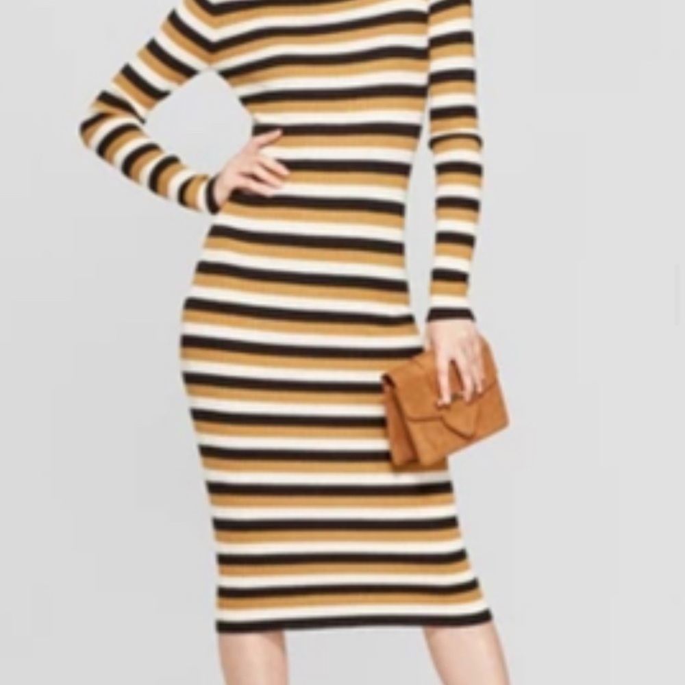 Who What Wear Multicolor Striped Long Sleeve Dress
